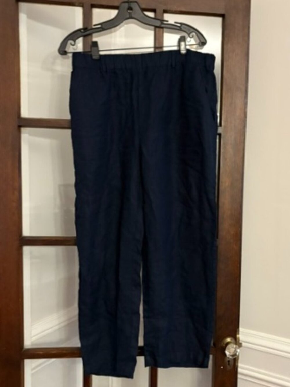 Quince Navy Blue Cropped Linen Wide-Leg Pants, Size Large